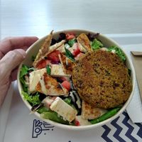Salad with quinoa patty at Holy Plants in Lima