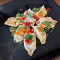 Pan fried dumplings with mint sauce 🤤 at Fan Tang in Albuquerque