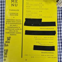 Menu at Tamales Ciencia Ficción in Playa Del Carmen