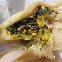 Mushroom and corn filling at Tamales Ciencia Ficción in Playa Del Carmen