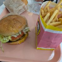 Vegan double burger and a large fry at Herbie's Burgers in Albany