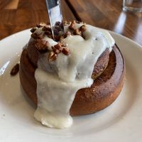 Cinnamon roll. Humongous, crispy edges, just the right amount of sweetness    at Cafe Flora in Seattle