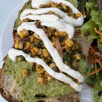 Elote tartine (vegan, no cheese)  at Cafe Flora in Seattle