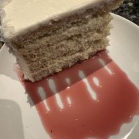 Coconut cake with pomegranate coulis   at Cafe Flora in Seattle