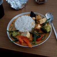 red curry with rice at Rou Vegan in Berlin