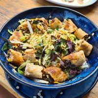 Spring-rolls and rice noodles at Rou Vegan in Berlin