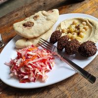 Falafel hummus plate at Bustavo Food Bus in Ometepe