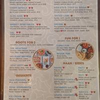 Menu at Roots Indian Bistro in Los Angeles