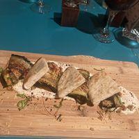 Aubergine + tabouleh rolls w/ flatbread + tahini dip at Sofia's Restaurant in Javea