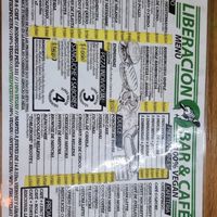 Menu at Liberación Cocina Vegana in Buenos Aires