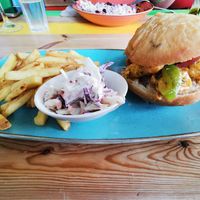 Sweet chilli mango soya chick'n Burger meal at Esmie's in Coventry