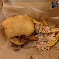 Sticky rum seitan burger with dumpling bread at Esmie's in Coventry