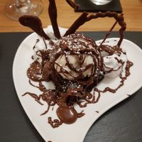 Chocolate Brownie with Ice-cream (vegan) at Chandlers Brasserie in Conwy