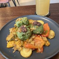 Vegan spinach Knödels with grilled veggies  at Sankt Annas - Augustenstraße  in Munich