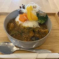 Aubergine curry with vegan mince: tasty, but I like the other 2 curries better. at Shokudo in Utrecht