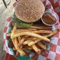 Black bean burger and fries  at Shambles in St John