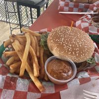 Black bean burger and fries  at Shambles in St John
