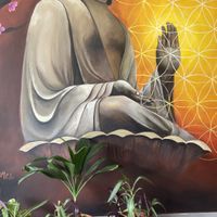 The murals on the wall were beautiful   at BOTICA BISTRO - Nutty Treesome in Playa Del Carmen