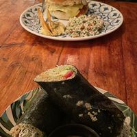 Bello burger and Chipotle roll  at BOTICA BISTRO - Nutty Treesome in Playa Del Carmen