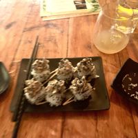 Sorry for the blurry pic. The Goku was the best vegan sushi roll ever!!  at BOTICA BISTRO - Nutty Treesome in Playa Del Carmen