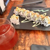 Pancho Villa roll and Kombucha   at BOTICA BISTRO - Nutty Treesome in Playa Del Carmen