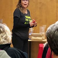Kangaroos Movie Preview, Linda Middlesworth talking after the movie, she provided vegan gelato to all who attended.
 at Sacramento Vegan Society in Sacramento