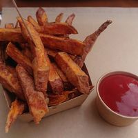 Sweet potato fries with ketchup (small portion, 4€) at Patatak - La Bourse in Brussels