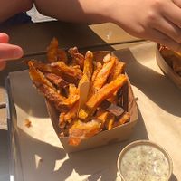 Sweet potato fries with home made vegan aioli dip  at Patatak - La Bourse in Brussels
