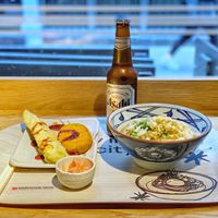 Kake udon and tempura  at Marugame Udon in East London