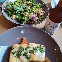 Lasagne and salad at Cultivate Food in Oslo