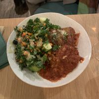 Lasagna and kale salad  at Cultivate Food in Oslo