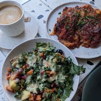Lasange and side salad at Cultivate Food in Oslo