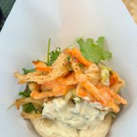 Kakiage tempura with wasabi tartar sauce  at Luu's Bao in Osaka