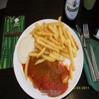 Vegan Pommes-Currywurst-Mayo at Why So Serious in Essen