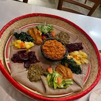 "Mixed Vegetarian Plate" for two people, which is Vegan, according to the Staff at Addis Abeba in Zurich