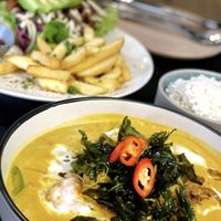 Yellow Mellow Curry and “Big Boy” burger   at Vega in Spring Hill