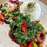 “Volcano Calamari” with rice, so delicious   at Vega in Spring Hill