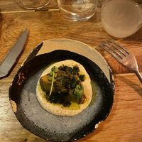  Entrée numéro 1 : crème amande ail aubergine   at L'Etable d'Ossau in Buzy