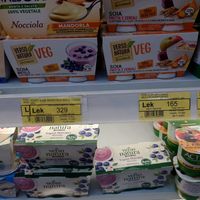 Vegan Yogurts above and below at Conad in Tirana