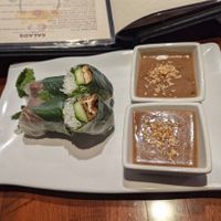 Vegan spring roll appetizer with extra sauce at Bangkok Cuisine in Reno