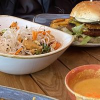 Kahuna burger, cheese sauce   at Herbivorous - Withington in Manchester