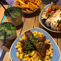 Philly cheesesteak sandwich and Mac and cheese ribs at Herbivorous - Withington in Manchester