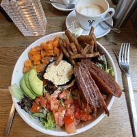 Power bowl and oat cappuccino   at Rosie's Kitchen in Dusseldorf