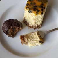 Vegan cheesecake was amazing! at Hablemos Coco Cafe in Puerto Natales