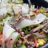 Fresh Buddha Bowl with quinoa and garbanzo beans.   at Hablemos Coco Cafe in Puerto Natales