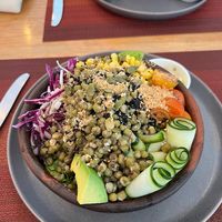 Buddha bowl with quinoa and mung beanss  at Hablemos Coco Cafe in Puerto Natales