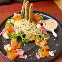 Hummus plate at Hablemos Coco Cafe in Puerto Natales