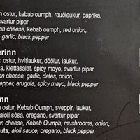 Menu as of May 2023 at Reykjavik Pizzeria in Reykjavik