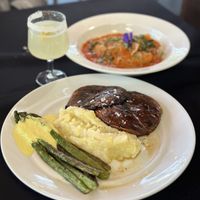 Portobellos and garlic mashed with asparagus. Ravioli special came with roasted carrots. Lemon drop martinis.   at Vegas Vegan Eatery in Las Vegas