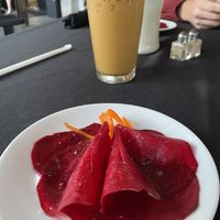 Delicious beets and coffee  at Vegas Vegan Eatery in Las Vegas